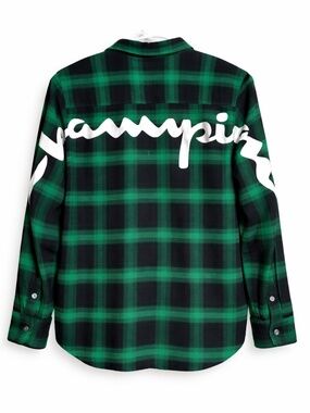 Champion Logo Back Mr. MK Green & Black Plaid Flannel Button Down Shirt - Size S